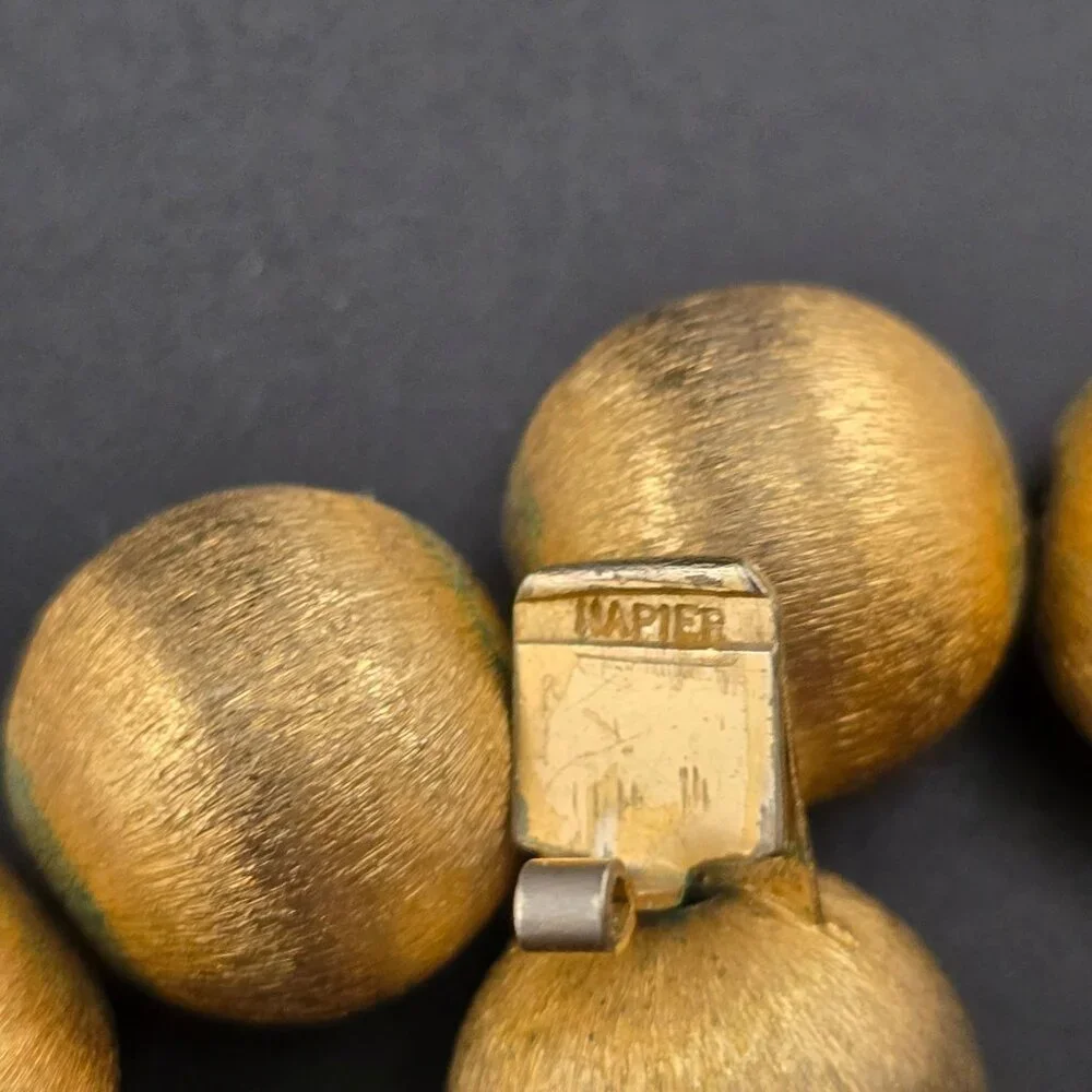 Napier Gold Chunky Beaded Necklace Elegant Brushed Vintage Statement 17" - Picture 7 of 11